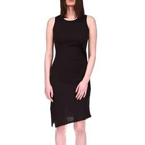 Michael Michael Kors NWT Basics Black Ruched Draped Asymmetrical Midi Dress XS
